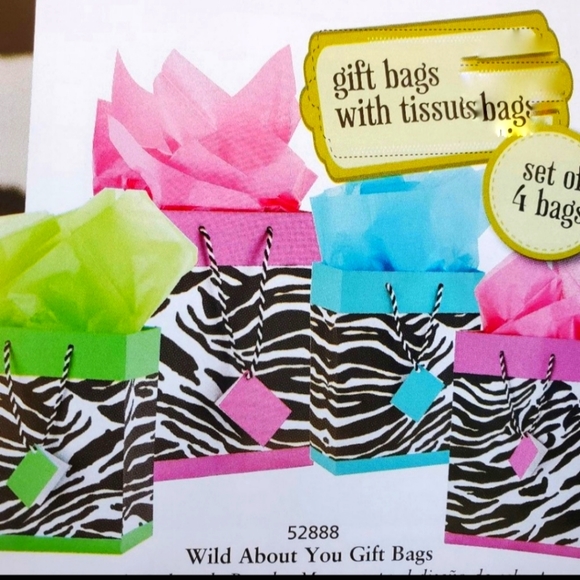 Celebrating Home Interiors Bags 4 Zebra Print Gift Bags Set Large 3